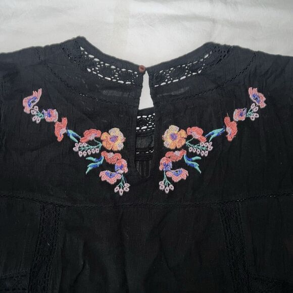 Free People Perfectly Victorian Mini Dress Floral Embroidered Black Size Large - Picture 9 of 13